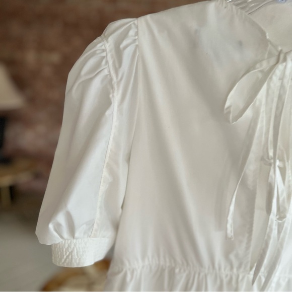En Saison Midi Dress White Tiered Puff Short Sleeve Midi XS Babydoll Open Back - Picture 11 of 17